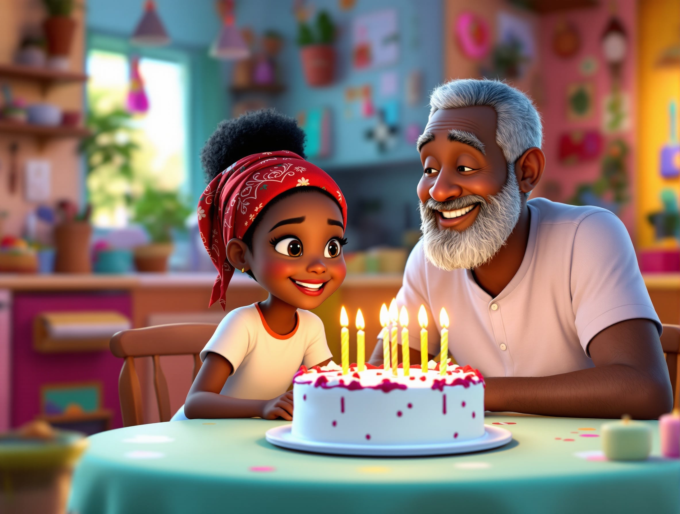 Claire and her father celebrating with a birthday cake